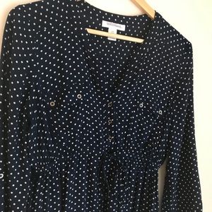 MotherhoodMaternity Navy Polkadot 3/4 sleeveBlouse